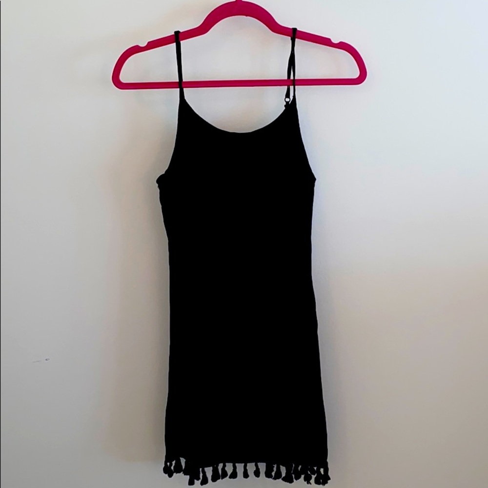 Glamorous Black Mini Dress with Tassel Detail